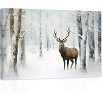ZHONGYUTONG Winter Forest Snow Scene Canvas Wall Art Elk Deer Hunting Poster Prints Animal Picture Artwork Christmas Home Decor Ready to Hang (12.00" x 18.00")