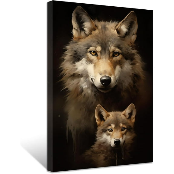 ZHONGYUTONG Wolf Canvas Wall Art Cute Baby Wolf Picture Prints Forest Animal Portraits Paintings Vintage Artwork for Kids Room Nursery Framed (12.00" x 18.00")