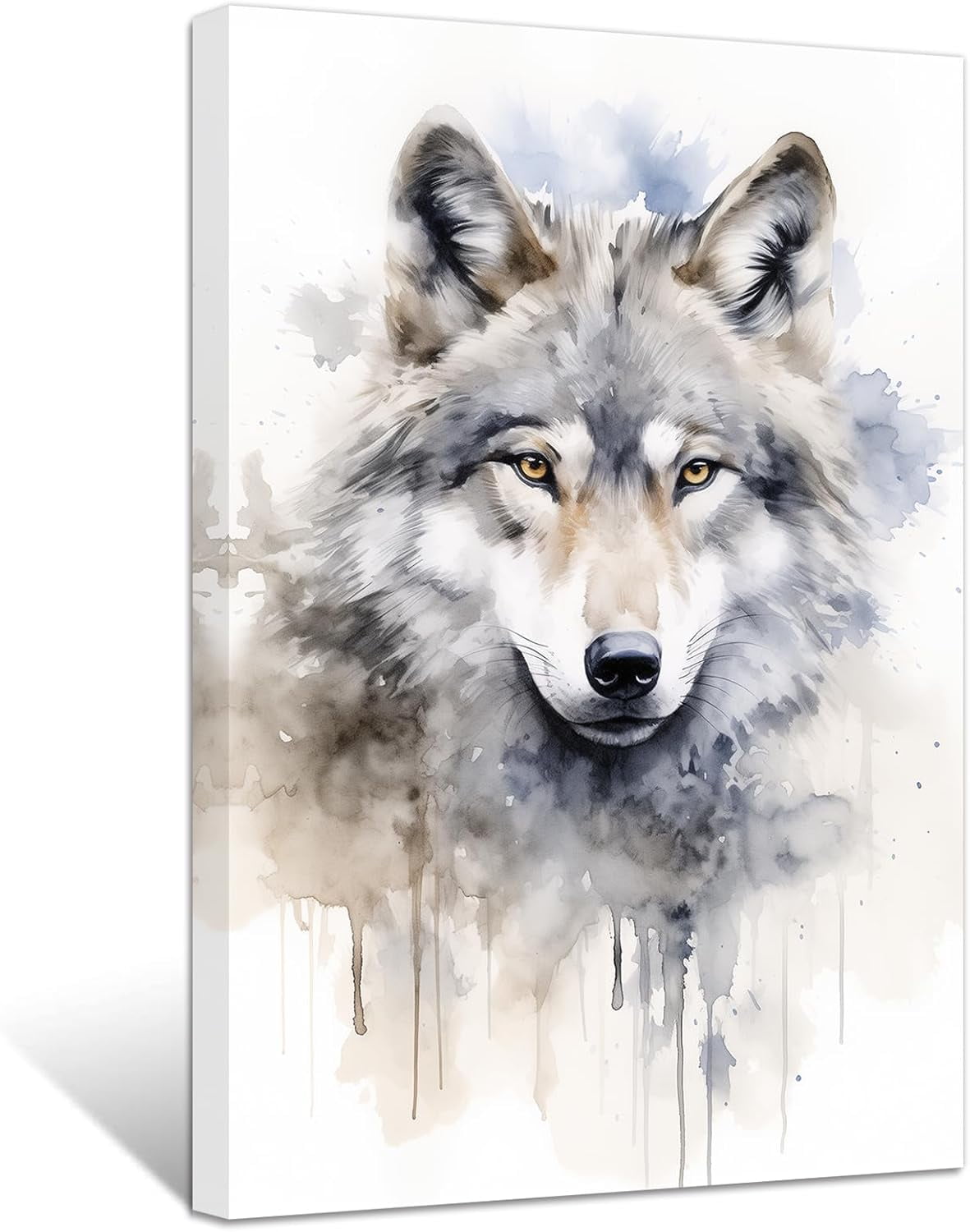 ZHONGYUTONG Wolf Canvas Wall Art Wolf Face Watercolour Poster Prints Abstract Animal Pictures for Modern Nursery Kids Room Decor Framed (12.00" x 18.00")