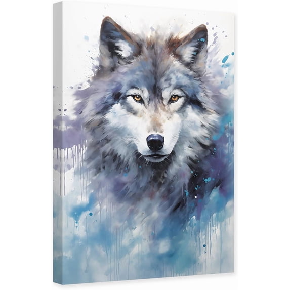 ZHONGYUTONG Wolf Wall Art Wildlife Canvas Wolf Face Picture Poster Watercolour Animal Painting Head Print for Bedroom Decor Framed (12.00" x 18.00")
