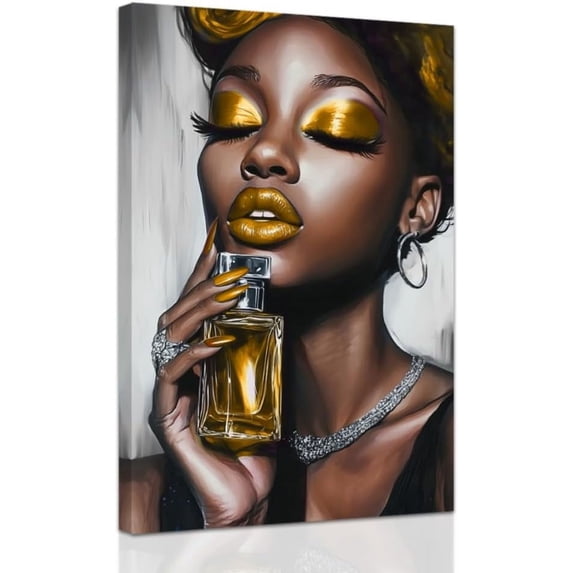ZHONGYUTONG Yellow African American Wall Art Black Women Art Wall Decor Elegant Woman Canvas Prints Fashion Charm Girl Poster for Female Bedroom Home Framed (20.00" x 30.00")