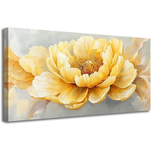 ZHONGYUTONG Yellow and Grey Canvas Wall Art Abstract Floral Paintings Wall Decor Modern Yellow Flower Artwork Prints for Bedroom Living Room Home Decor Framed (12.00" x 24.00")