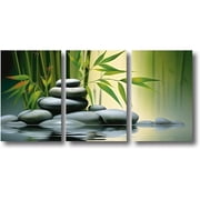 ZHONGYUTONG Zen Bathroom Wall Art 3 Pieces Stone Green Bamboo on Water Picture Prints Spiritual Relaxing Canvas Poster Spa Artwork Meditation Room Decor 16.00" x 24.00" x 3PCS