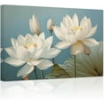 ZHONGYUTONG Zen Bathroom Wall Art Blooming White Lotus Flowers Leaves
