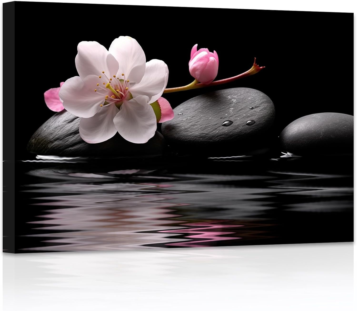 ZHONGYUTONG Zen Bathroom Wall Art Pebble Stones Pink Floral on Water ...