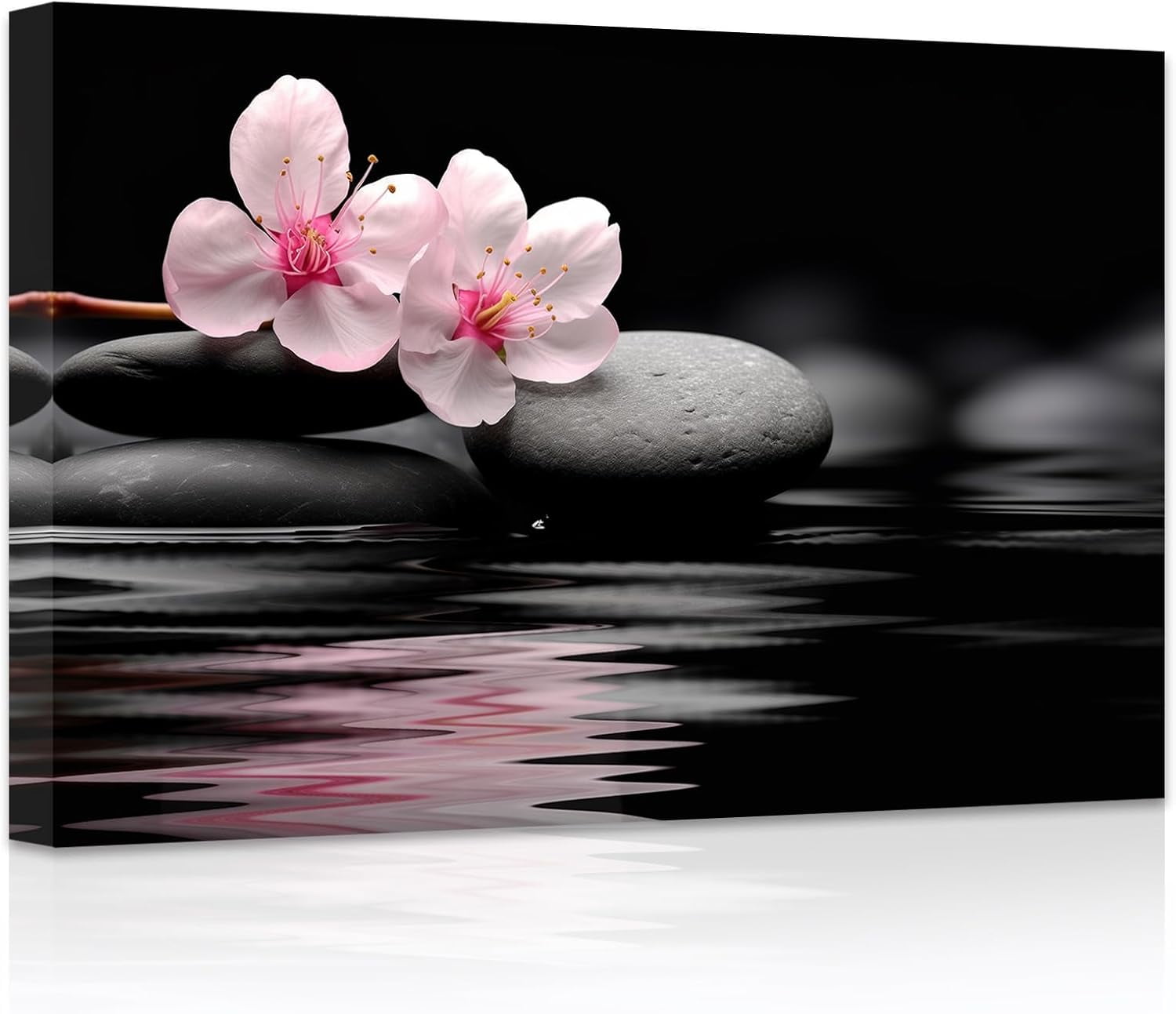 ZHONGYUTONG Zen Bathroom Wall Art Pebble Stones Pink Floral on Water ...