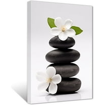 ZHONGYUTONG Zen Canvas Wall Art Black Stones with Magnolia Blossoms Picture Prints Nature Spiritual Painting Spa Artwork for Meditation Room Decor Framed (12.00" x 18.00")