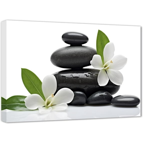 ZHONGYUTONG Zen Canvas Wall Art Black Stones with Magnolia Blossoms Picture Prints Nature Spiritual Painting Spa Artwork for Meditation Room Decor Framed (28.00" x 42.00")