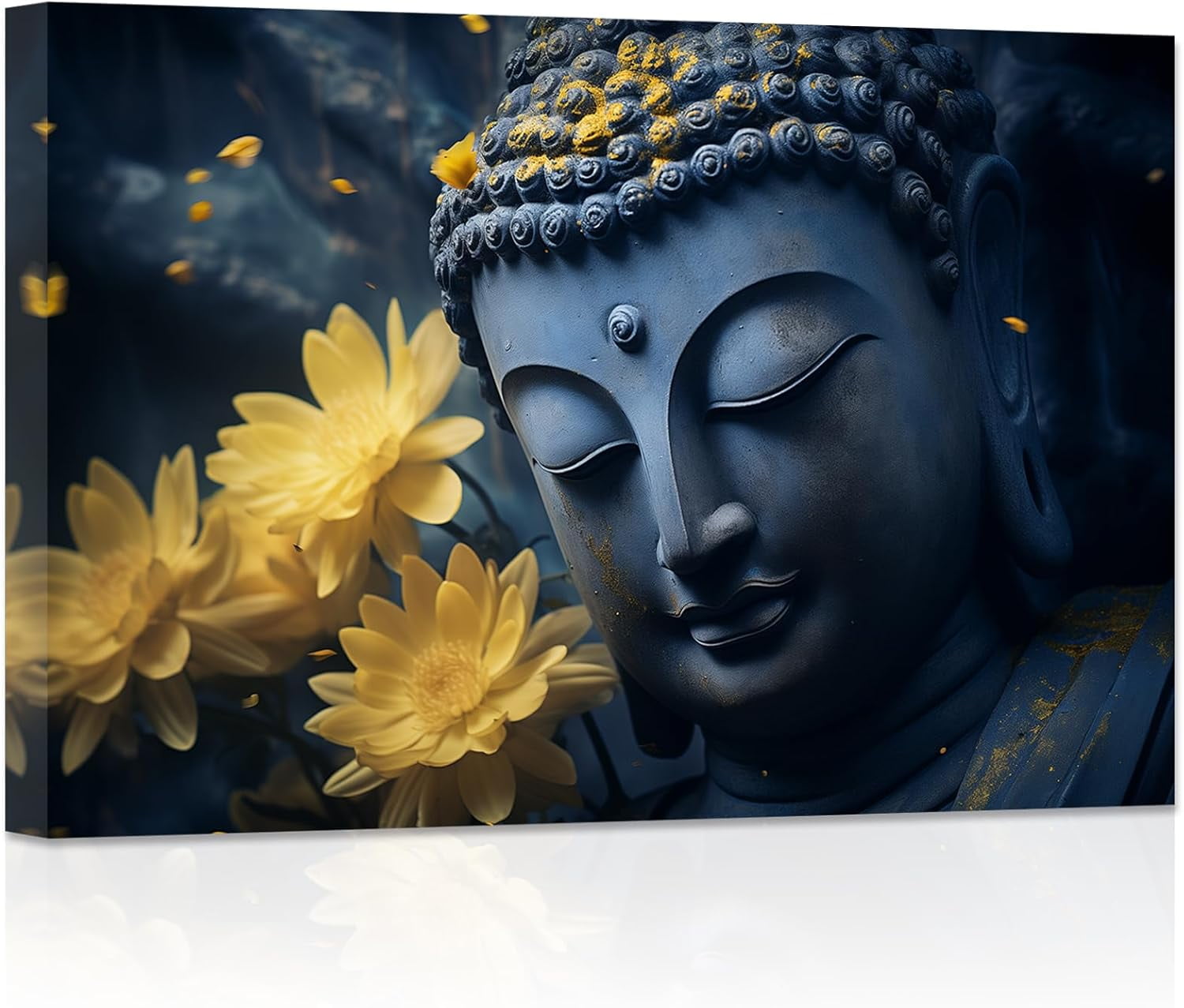 ZHONGYUTONG Zen Canvas Wall Art Buddha Head Pictures with Lotus Floral ...