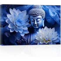 ZHONGYUTONG Zen Canvas Wall Art Buddha Head Pictures with Lotus Floral Painting Prints Spa Artwork Office Decor for Spiritual Meditation Yoga Room Framed (12.00" x 18.00")