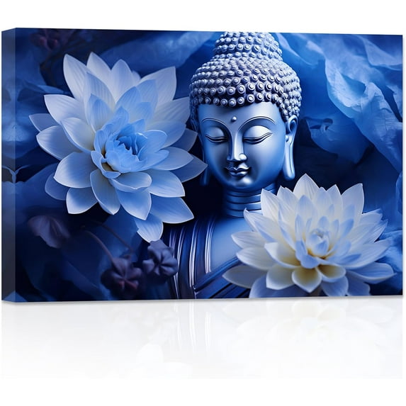 ZHONGYUTONG Zen Canvas Wall Art Buddha Head Pictures with Lotus Floral Painting Prints Spa Artwork Office Decor for Spiritual Meditation Yoga Room Framed (12.00" x 18.00")