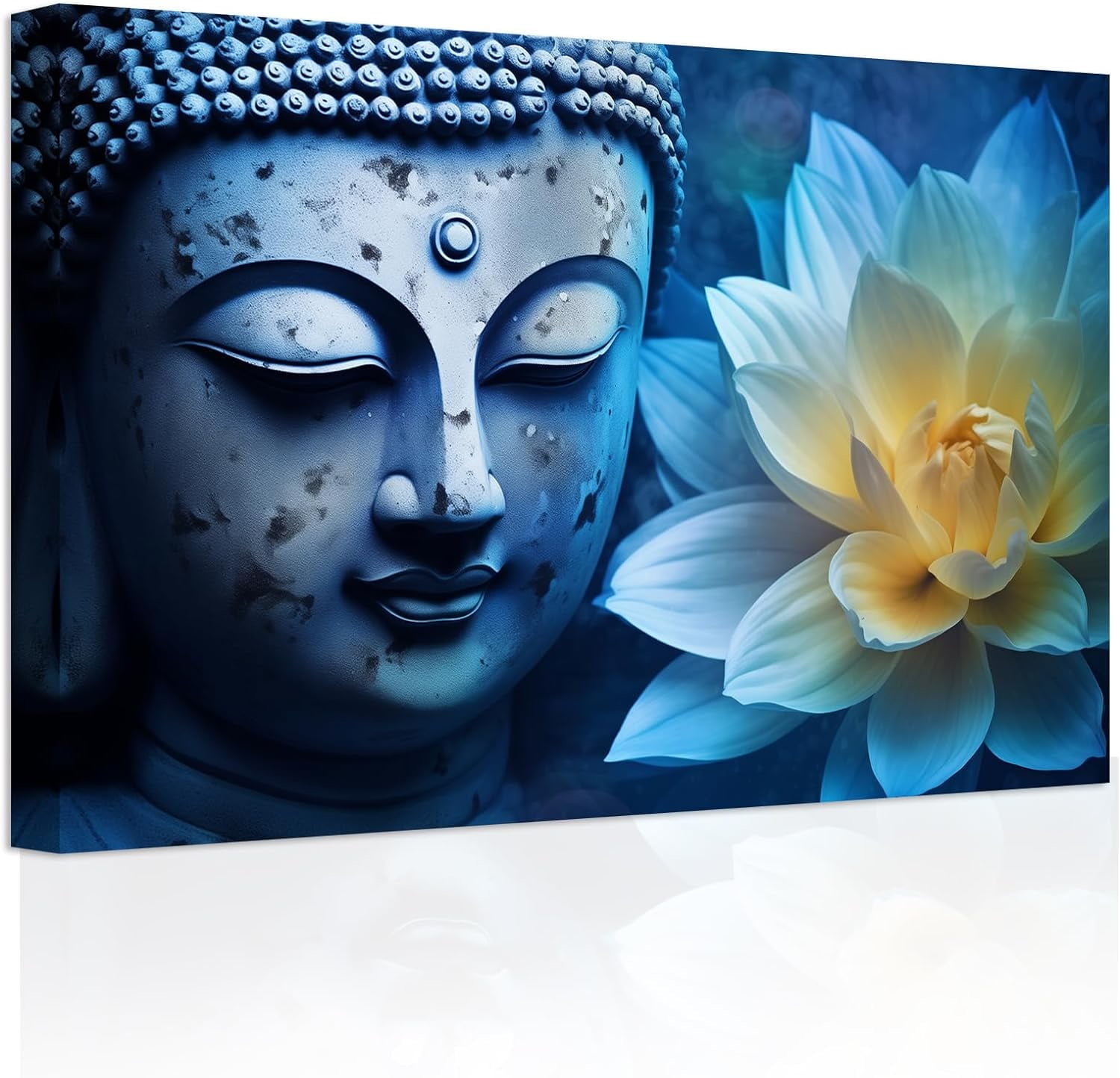 ZHONGYUTONG Zen Canvas Wall Art Buddha Head Pictures with Lotus Floral ...