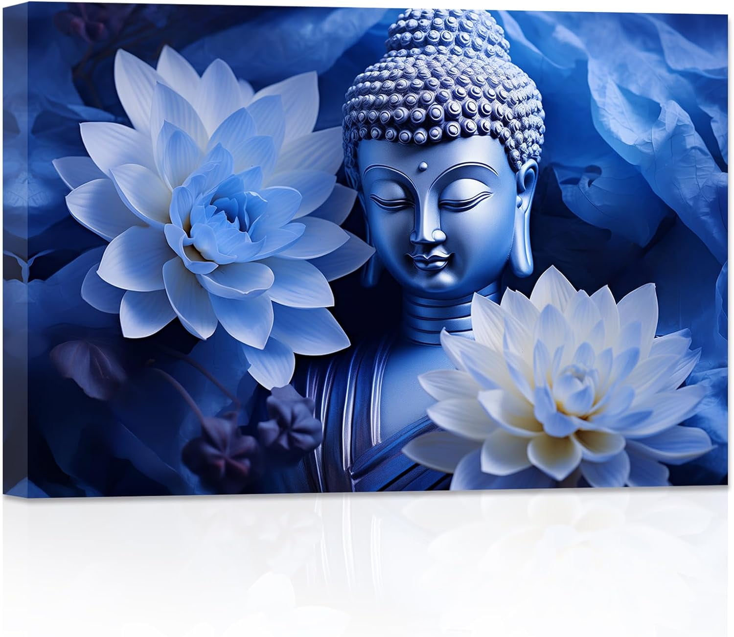 ZHONGYUTONG Zen Canvas Wall Art Buddha Head Pictures with Lotus Floral ...