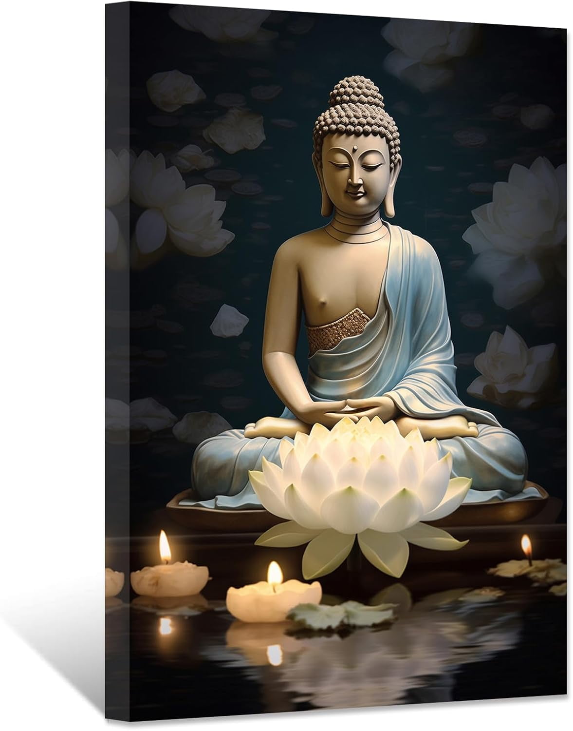 ZHONGYUTONG Zen Canvas Wall Art Buddha Painting with Lotus Flowers ...