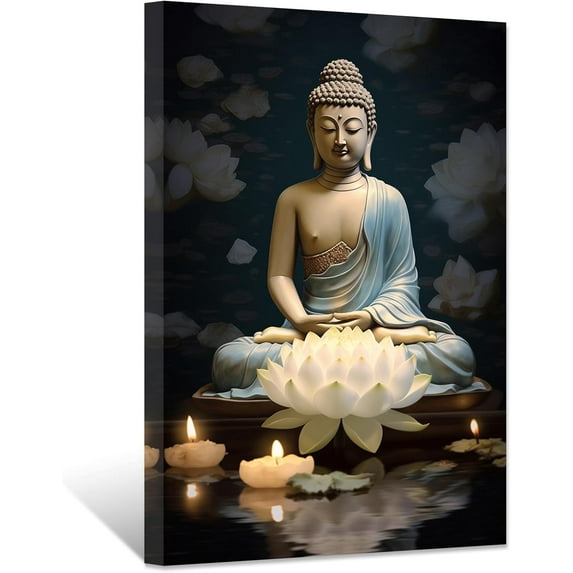 ZHONGYUTONG Zen Canvas Wall Art Buddha Painting with Lotus Flowers Pictures Prints Spa Artwork Office Decor for Spiritual Meditation Yoga Room Framed(1, (16.00" x 24.00"))