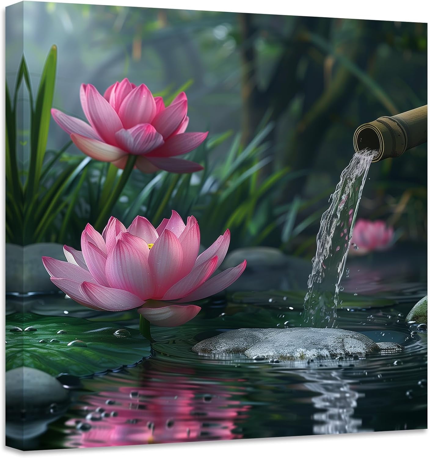 ZHONGYUTONG Zen Canvas Wall Art Lotus Flower Picture Prints Pink Water ...