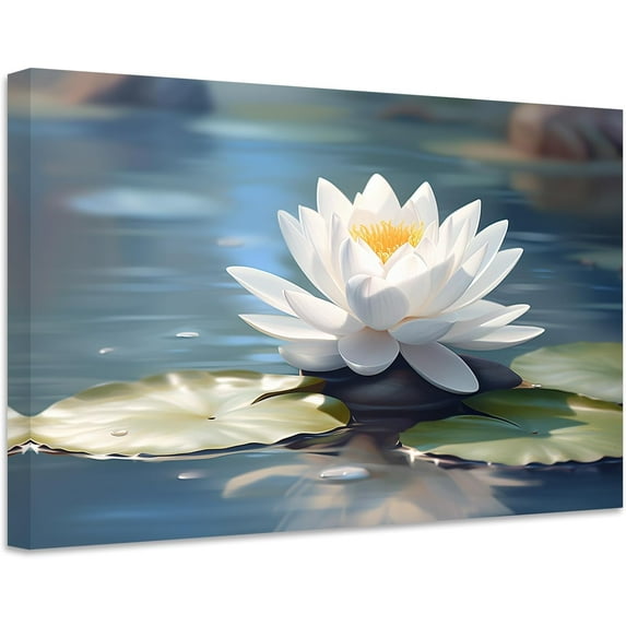ZHONGYUTONG Zen Canvas Wall Art Lotus Flower Picture Prints Water Lily Nature Spa Painting Bathroom Artwork for Meditation Spiritual Room Decor (28.00" x 42.00")