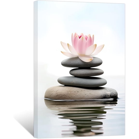 ZHONGYUTONG Zen Canvas Wall Art Lotus Flower Stones Pictures Spa Water Painting Prints Bathroom Decor for Spiritual Meditation Room Yoga Office (12.00" x 18.00")