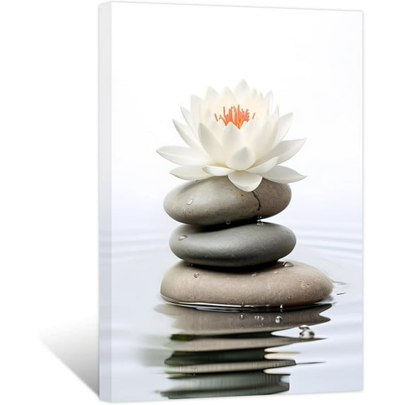 ZHONGYUTONG Zen Canvas Wall Art Lotus Flower Stones Pictures Spa Water Painting Prints Bathroom Decor for Spiritual Meditation Room Yoga Office (16.00" x 24.00")