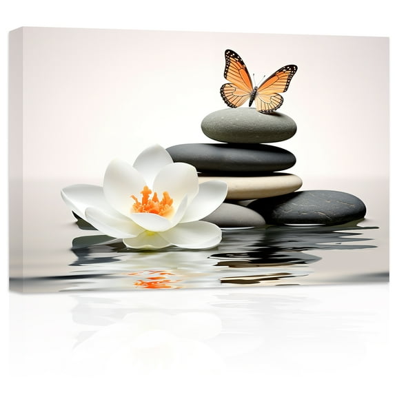 ZHONGYUTONG Zen Canvas Wall Art Lotus Flowers Stones Butterfly Pictures Prints Spa Decor (12"x18")