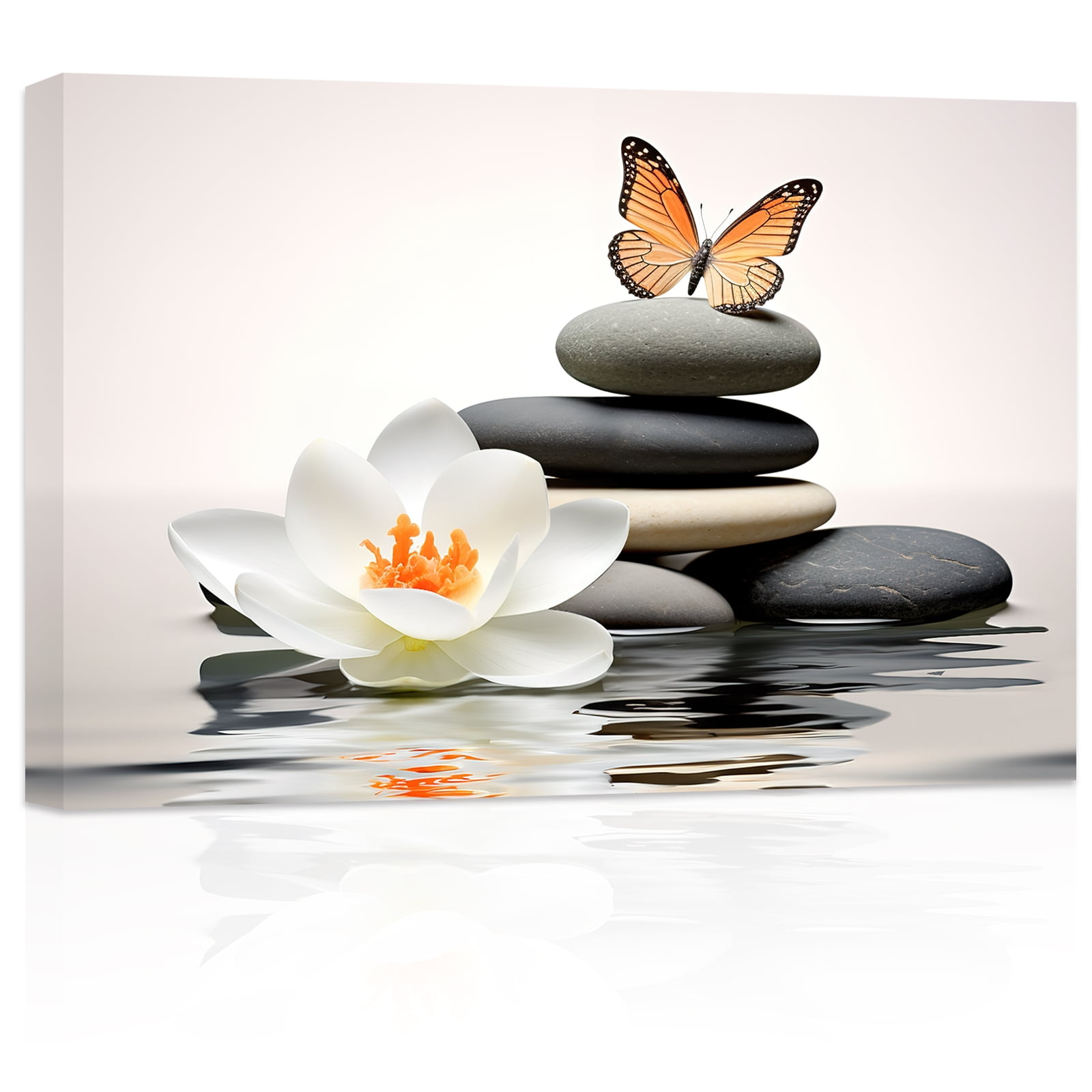 ZHONGYUTONG Zen Canvas Wall Art Lotus Flowers Stones Butterfly Pictures ...