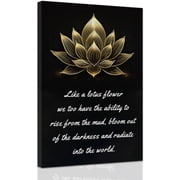 ZHONGYUTONG Zen Canvas Wall Art Lotus Motivational Quotes Pictures Gold Lotus Flower Wall Decor Spa Artwork Prints for Bathroom Office Spiritual Yoga Framed 12.00" x 18.00"