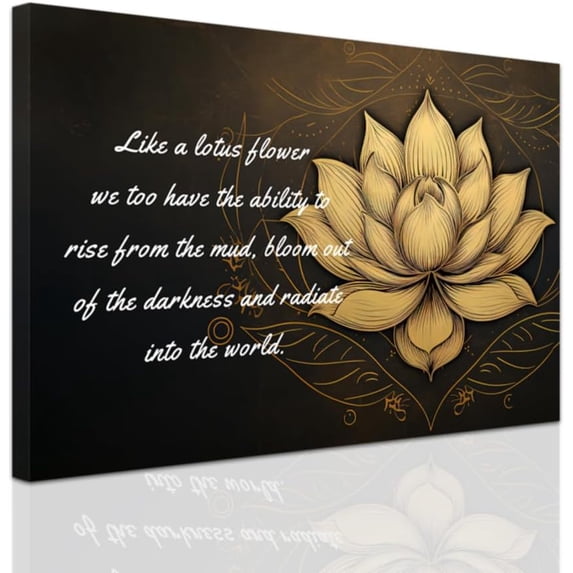 ZHONGYUTONG Zen Canvas Wall Art Lotus Motivational Quotes Pictures Gold Lotus Flower Wall Decor Spa Artwork Prints for Bathroom Office Spiritual Yoga Framed (20.00" x 30.00")