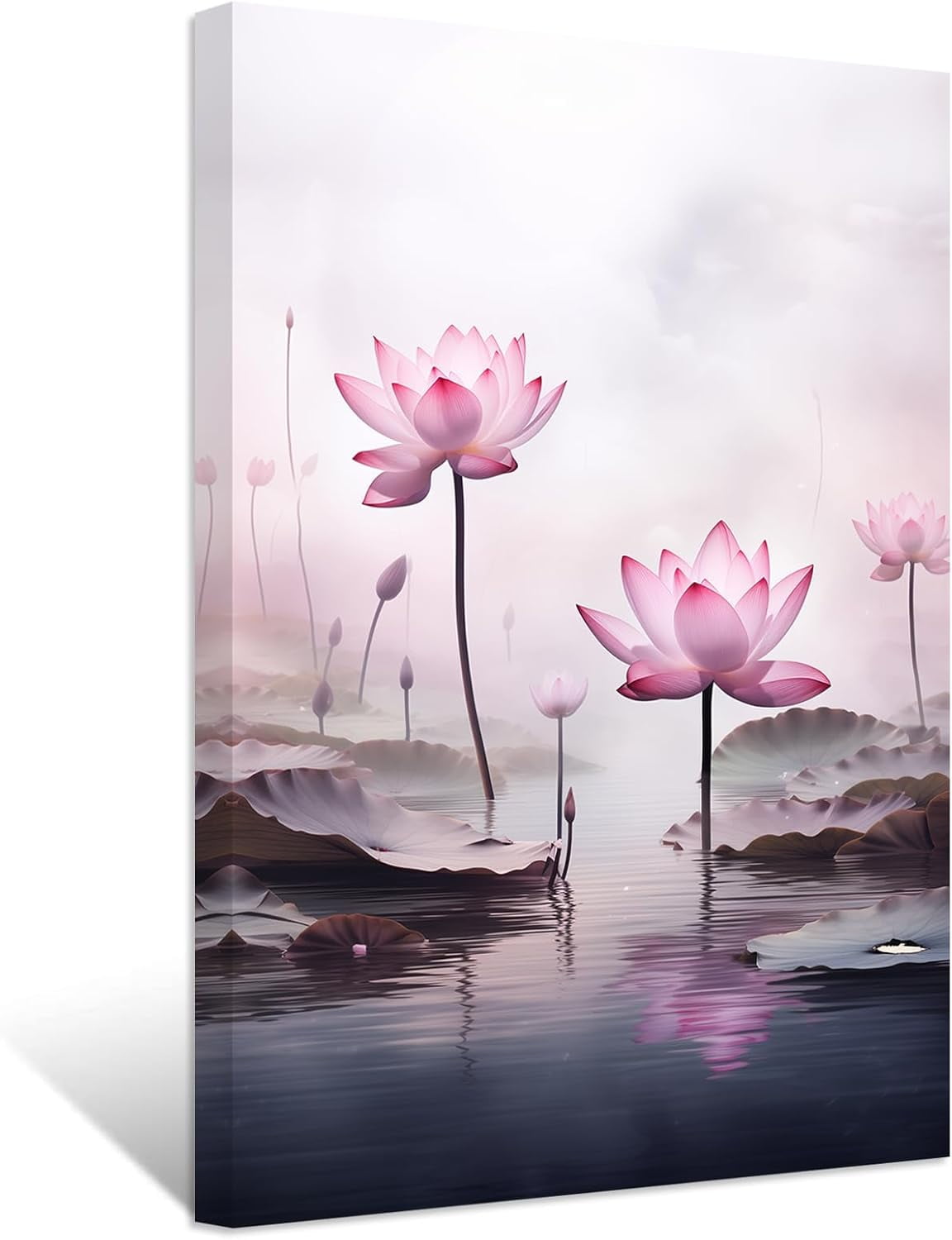 ZHONGYUTONG Zen Canvas Wall Art Pink Lotus Flower Leaf Paintings ...