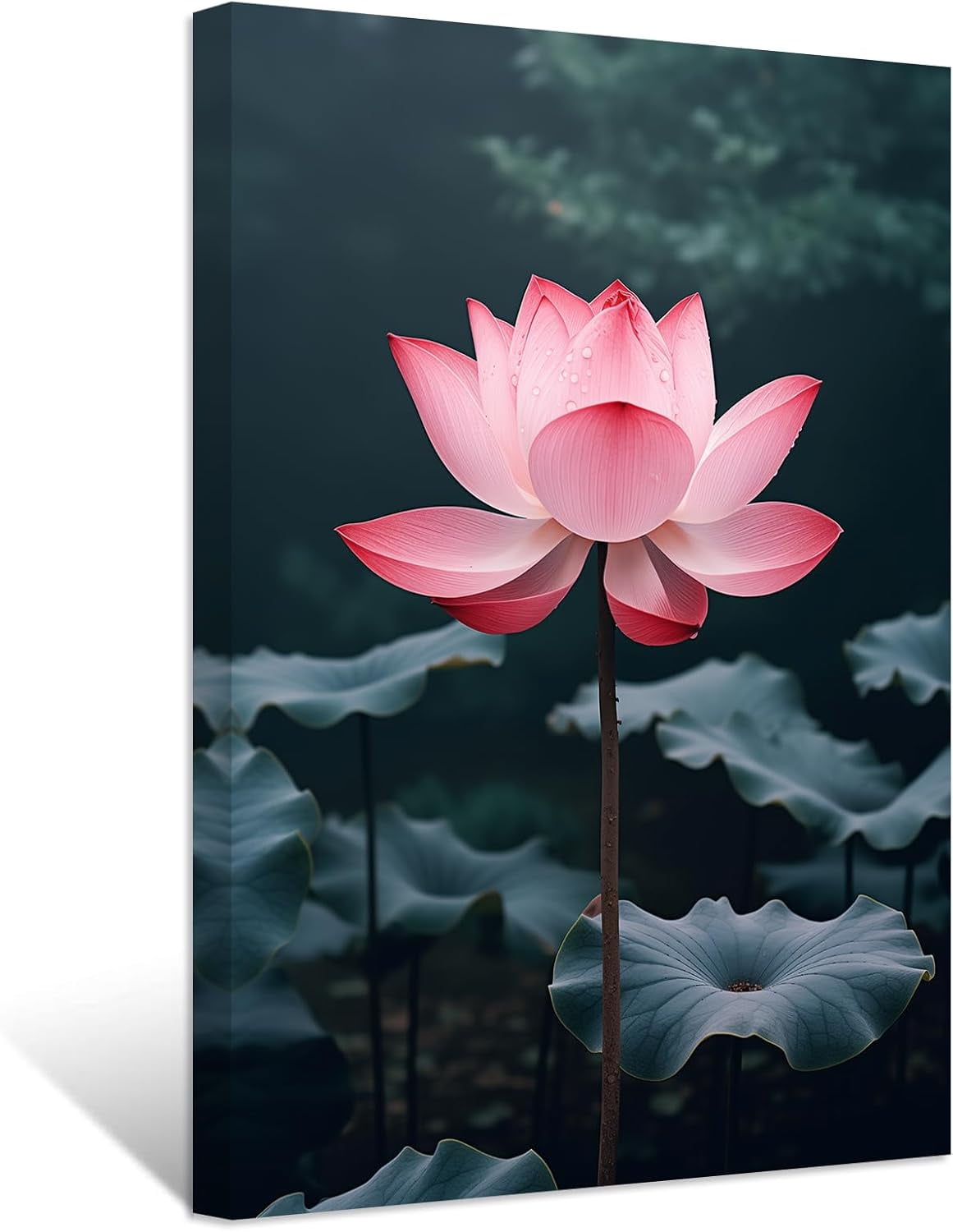 ZHONGYUTONG Zen Canvas Wall Art Pink Lotus Flower Leaf Paintings ...