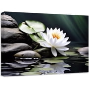 ZHONGYUTONG Zen Canvas Wall Art Stone Lotus Flower Picture Prints Water Lily Nature Spa Painting Bathroom Artwork for Meditation Spiritual Room Decor 12.00" x 18.00"
