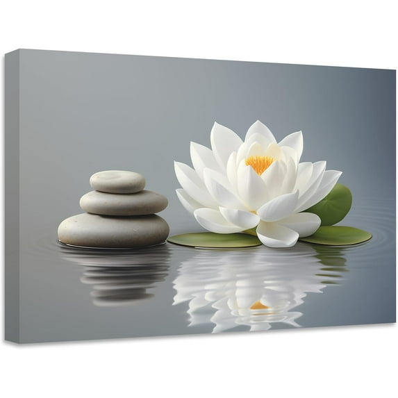 ZHONGYUTONG Zen Canvas Wall Art Stone Lotus Flower Picture Prints Water Lily Nature Spa Painting Bathroom Artwork for Meditation Spiritual Room Decor (12.00" x 18.00")