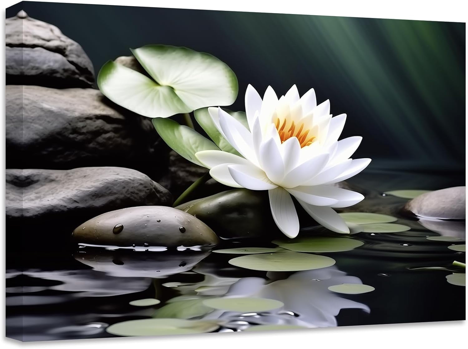 ZHONGYUTONG Zen Canvas Wall Art Stone Lotus Flower Picture Prints Water ...