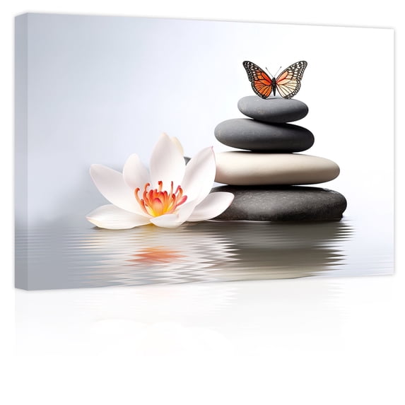 ZHONGYUTONG Zen Canvas Wall Art Stones Lotus Flowers Butterfly Pictures Prints Spa Decor (16"x24")