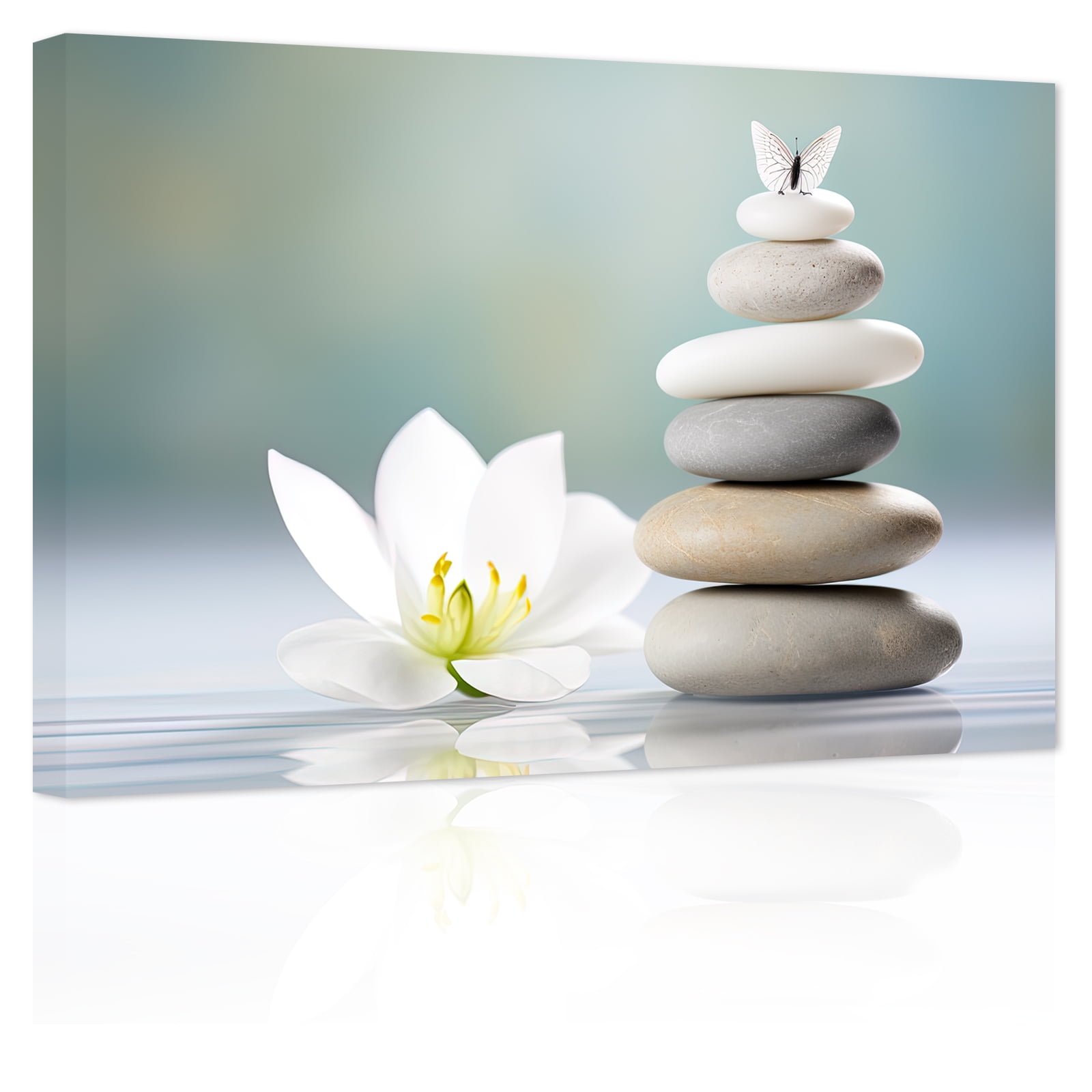 ZHONGYUTONG Zen Canvas Wall Art Stones and Flowers Butterfly Pictures ...