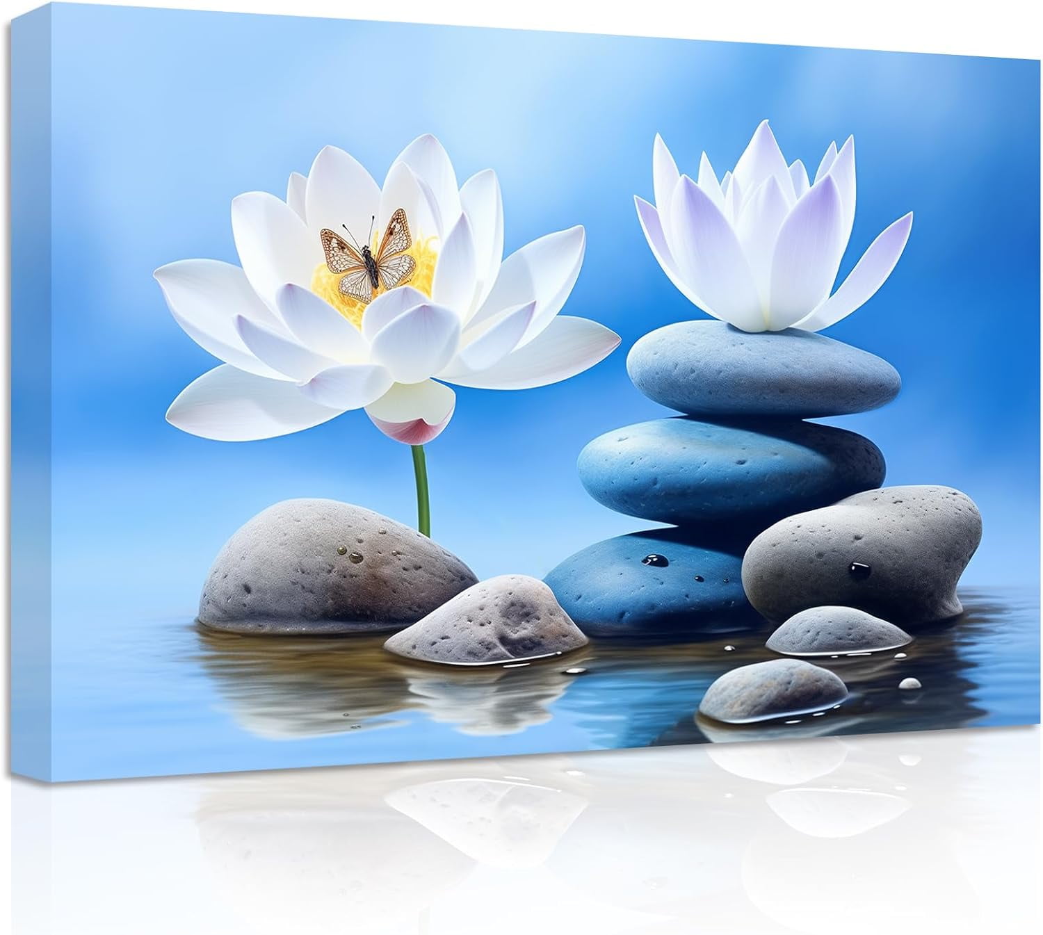 ZHONGYUTONG Zen Picture Lotus Wall Art Stone Butterfly Water Lily ...