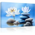 thumbnail image 1 of ZHONGYUTONG Zen Picture Lotus Wall Art Stone Butterfly Water Lily Canvas Prints Teal Blue Bathroom Wall Decor Spiritual Artwork for Yoga Spa Meditation Room (24.00" x 36.00"), 1 of 6