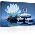thumbnail image 1 of ZHONGYUTONG Zen Picture Lotus Wall Art Stone Butterfly Water Lily Canvas Prints Teal Blue Bathroom Wall Decor Spiritual Artwork for Yoga Spa Meditation Room (28.00" x 42.00"), 1 of 6