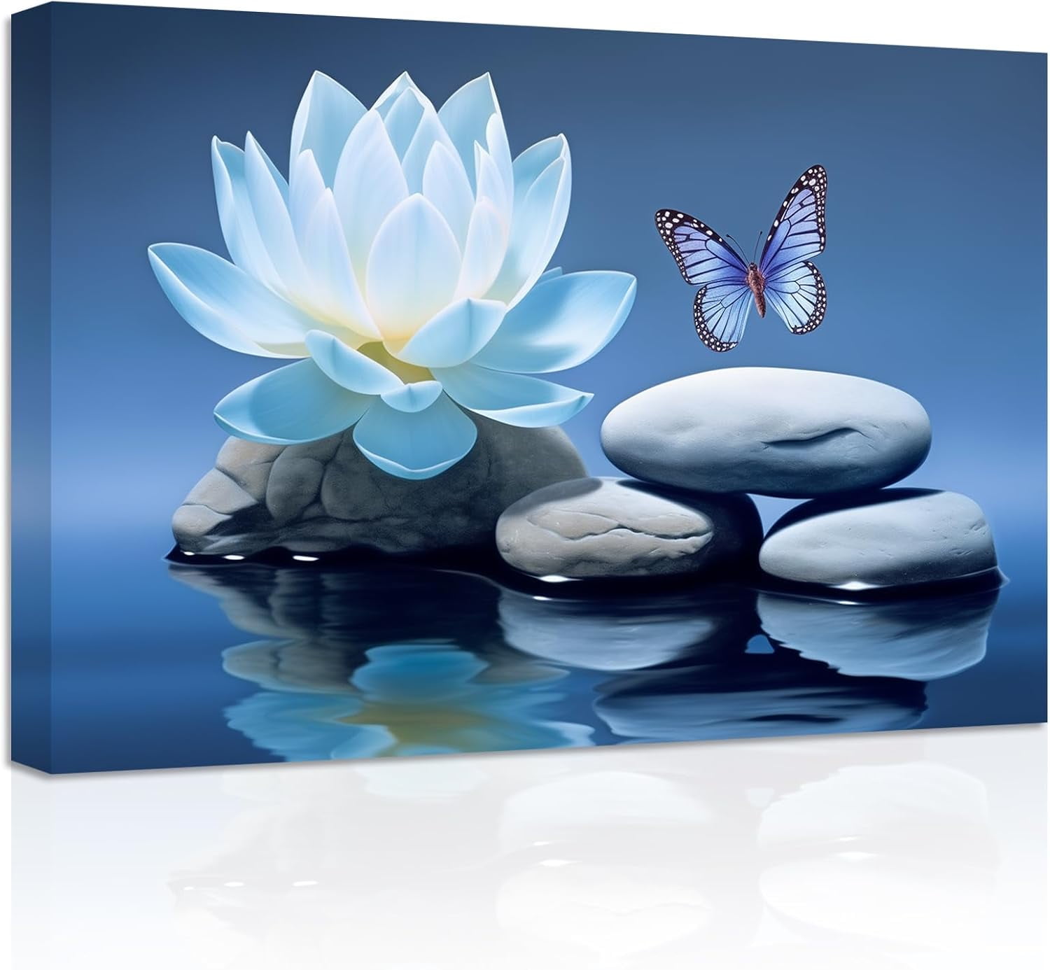 ZHONGYUTONG Zen Picture Lotus Wall Art Stone Butterfly Water Lily ...