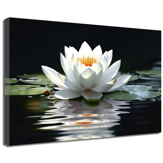 ZHONGYUTONG Zen Picture Wall Decor White Lotus Flower Bloom in Water Canvas Art Prints (28"x42")