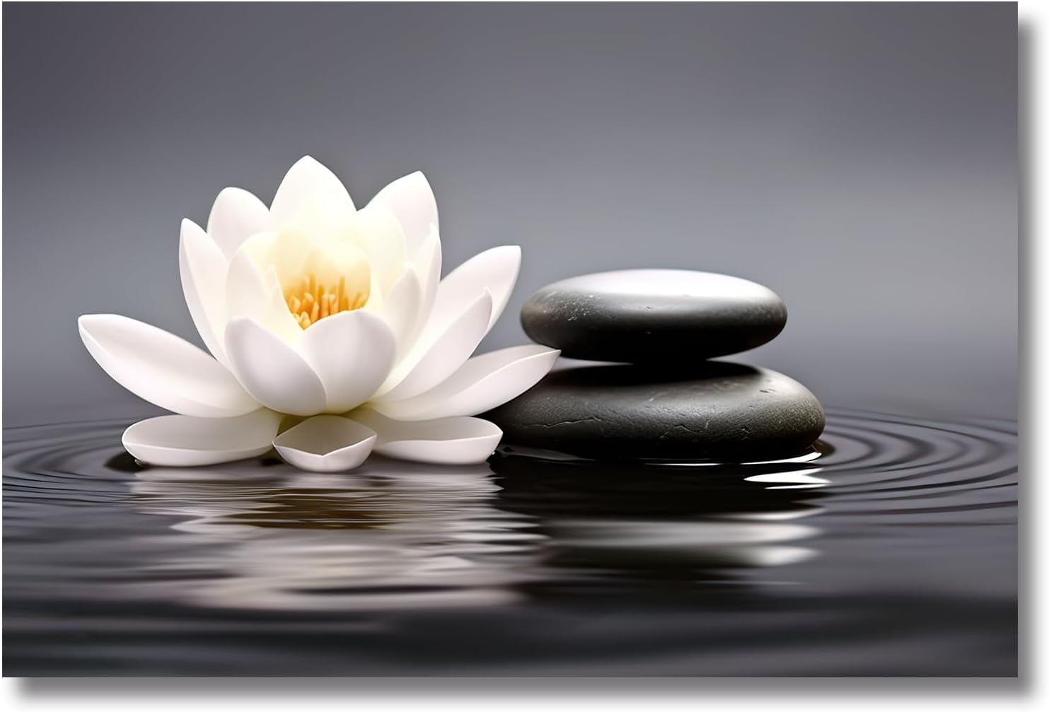 ZHONGYUTONG Zen Pictures White Lotus Wall Art Water Lily Stone Water ...