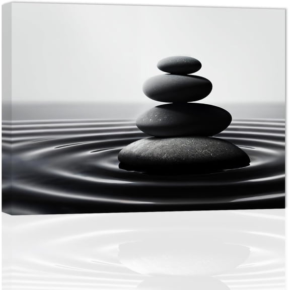 ZHONGYUTONG Zen Stone Wall Art Black and White Zen Canvas Picture Spa Stones Print Bathroom Spa Room Yoga Meditation Living Room Wall Decor Frame (12" x 18")