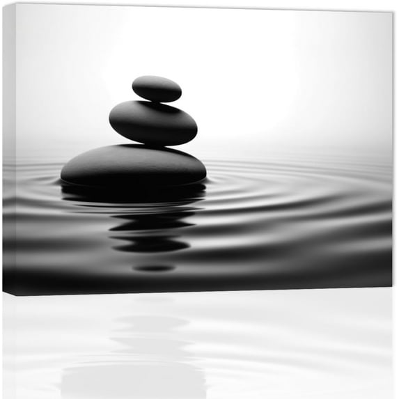 ZHONGYUTONG Zen Stone Wall Art Black and White Zen Canvas Picture Spa Stones Print Bathroom Spa Room Yoga Meditation Living Room Wall Decor Frame (12" x 18")