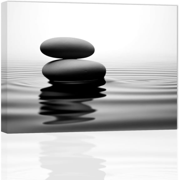 ZHONGYUTONG Zen Stone Wall Art Black and White Zen Canvas Picture Spa Stones Print Bathroom Spa Room Yoga Meditation Living Room Wall Decor Frame (16" x 24")