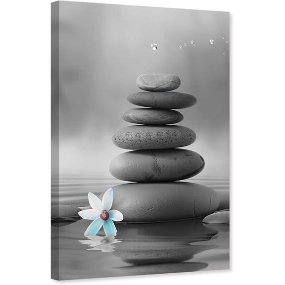 ZHONGYUTONG Zen Stones Canvas Wall Art Black and White Spa Stones Picture Spiritual Meditation Painting Print for Bathroom Decor Framed (12.00" x 18.00")