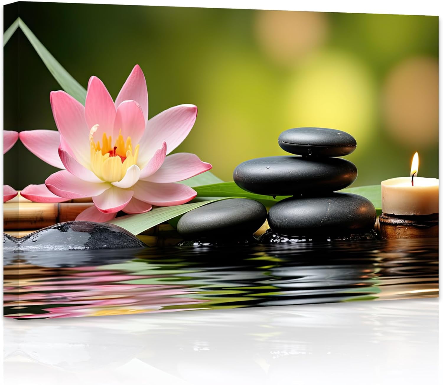 ZHONGYUTONG Zen Wall Art Pink Lotus Stones Candle on Water Canvas ...