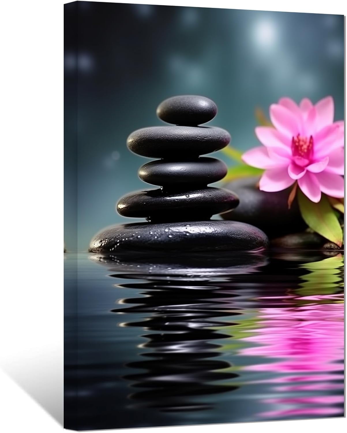ZHONGYUTONG Zen Wall Art Stones Pink Lotus on Water Canvas Prints ...