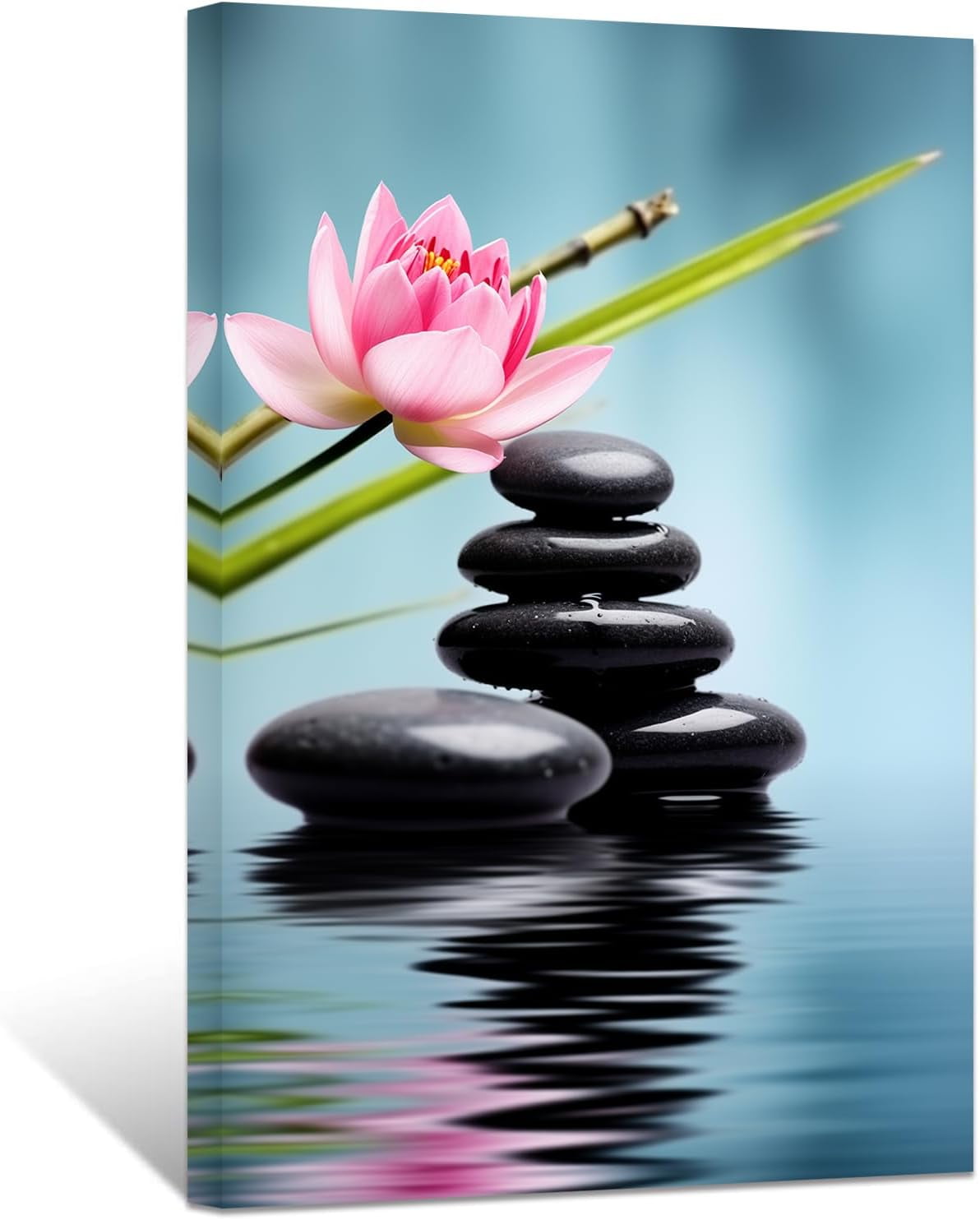 ZHONGYUTONG Zen Wall Art Stones Pink Lotus on Water Canvas Prints ...