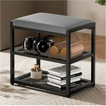 ZHOOGE Small Ottoman with Storage, Vanity Stool Chair Faux Fur, Foot Ottoman, Square Makeup Stool for Small Spaces, Living Room, Bedroom, Bathroom, Entryway, Black