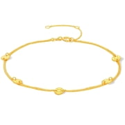 ZHOU LIU FU 18K Gold Bead Bracelets for Women, Real Gold Fortune Coins Thin Chain Station Bracelet Anniversary Birthday Jewelry Gifts for Her Mom Wife 6.3+0.6+0.6 Inches