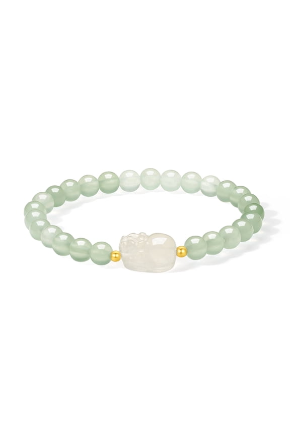 Yellow Gold Bracelet Chalcedony Pixiu Charm Beaded Stretch Bracelet Natural Gemstone Healing Jewelry for Women C1914602